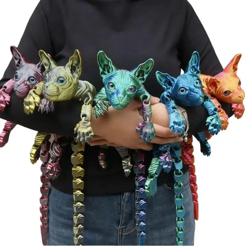3D Printed Artistic Giant Sphynx Cat Figurine - Articulated Joints, Hairless Cat Kawaii Decor, DIY Bag Accessory for Luggage & Bags Accents, Collectible Room Ornament