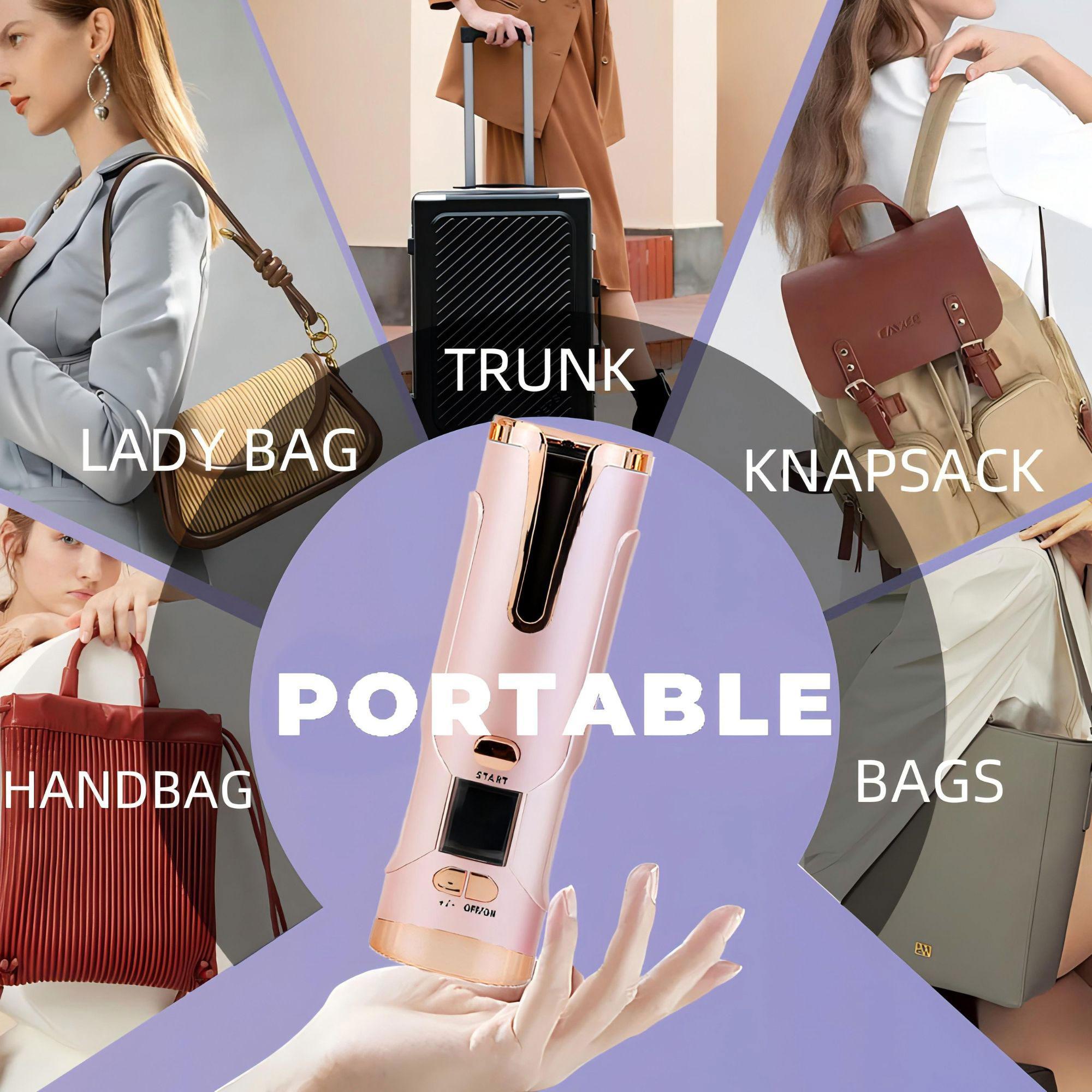 Cordless Hair Curler, Portable Automatic Wireless Hair Curler, Curling Iron with 6 Temperatures and 6 Timer Setting, Professional Hair Styling Tool for Home & Salon Use, Automatic Hair Curler