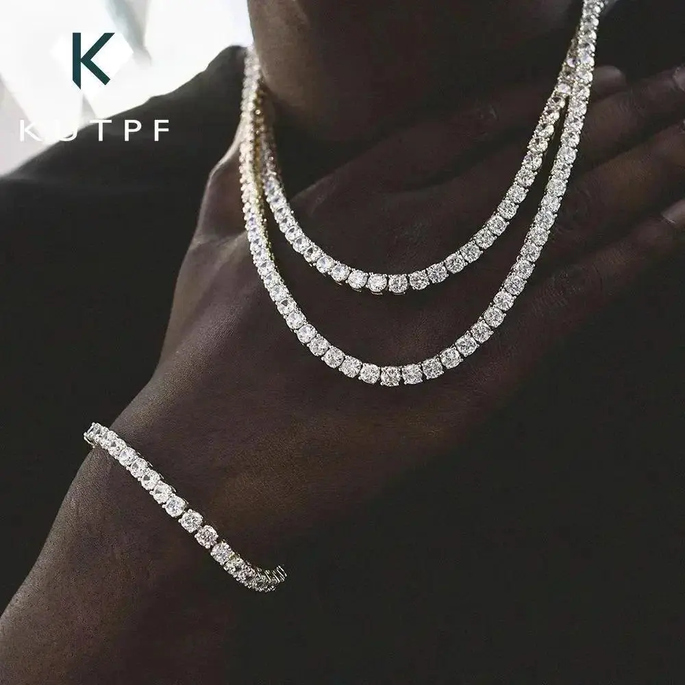 Women's S925 Silver GR Certified Full Moissanite Tennis Jewelry Set - 3/4/5/6.5mm Synthetic Diamond Riviera Necklaces & Bracelets, Tennis Necklaces