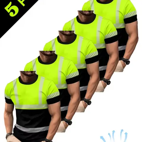 Safety Short Sleeve T-Shirt Set, Work Protection Gear, Work Safety Equipment, Breathable and Durable, Casual Graphic Tee, H-Type Silhouette, No Collar