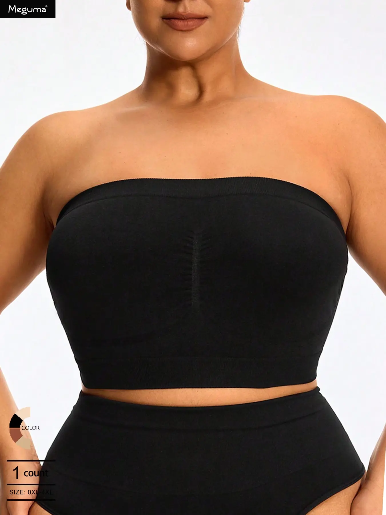 Women's Plus Size Strapless Bra, Wireless Seamless Push-Up Bandeau, Backless Design, Full Coverage, Casual Style, Basic, All Seasons