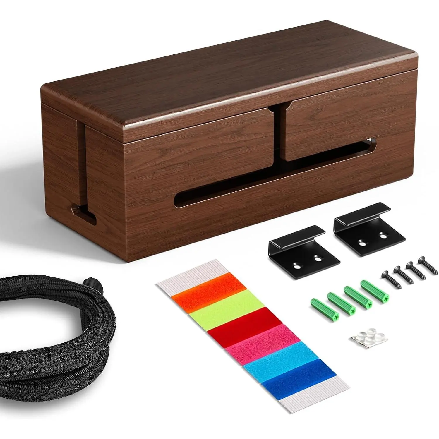 Large Cable Management Box-Stylish Wire Organizer, Wire Concealer and Wire Management Box-Wire Management Box with Protective Sleeve (Brown)