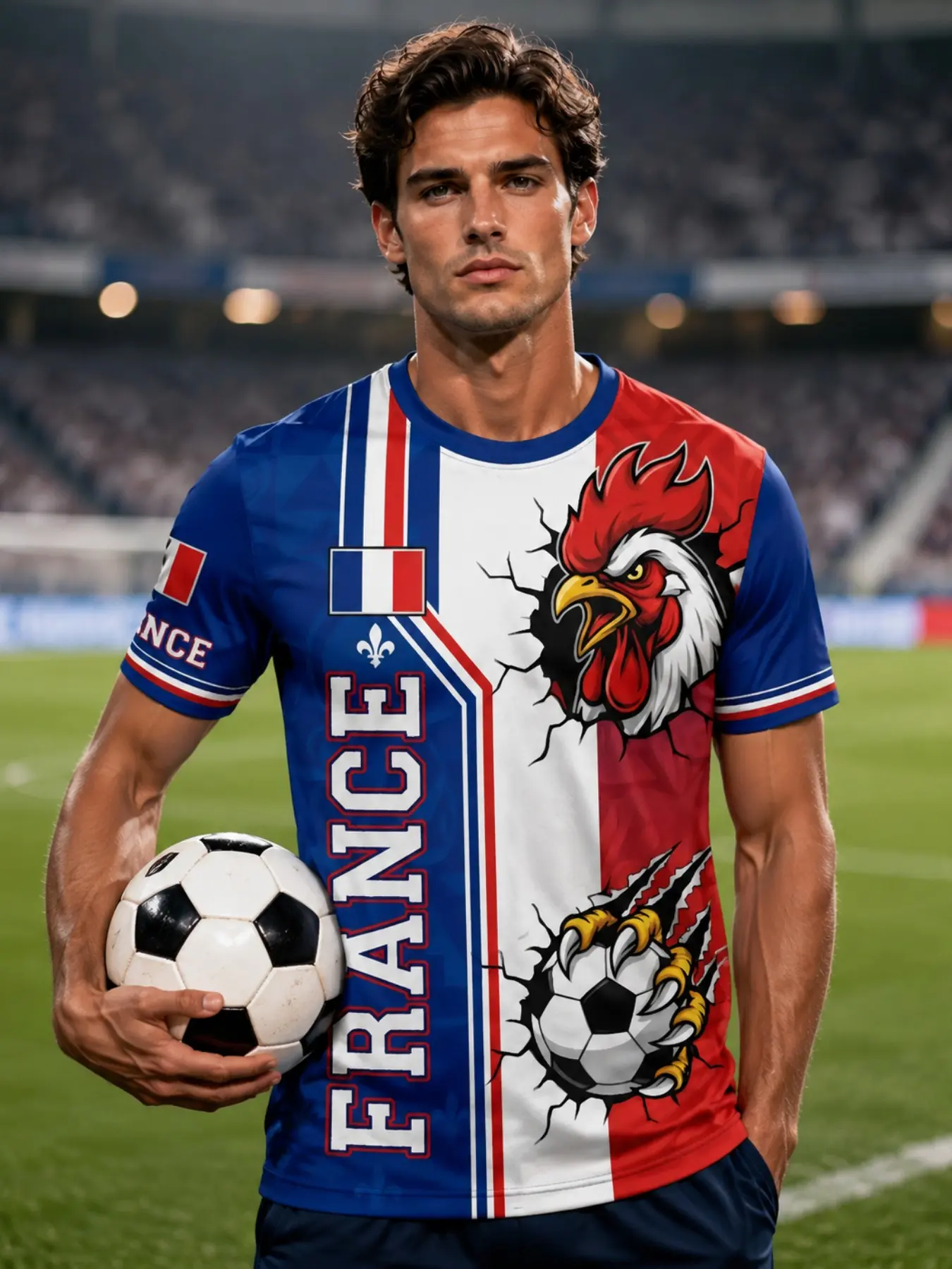 Men's French Soccer Shirt Football Jersey Slim Fit Sporty T-Shirt, Breathable Training Top, Lightweight Comfort, All-Season Wear, Soccer Jerseys, Sports Top