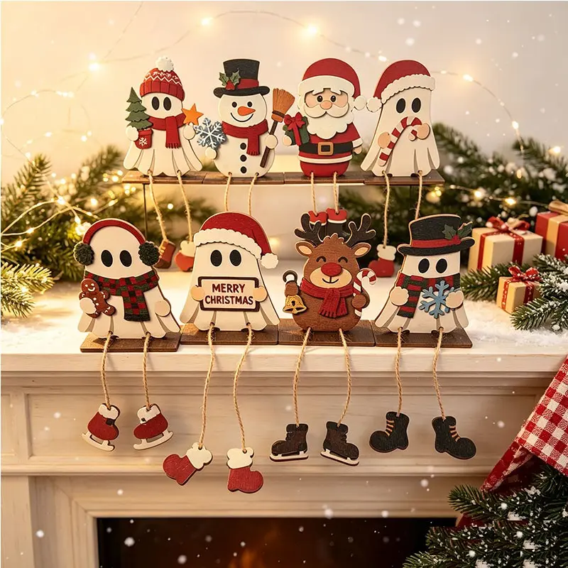 Cute Christmas Hanging Wooden Ornament, Santa Claus/snowman/reindeer/ghost Desktop Window Decor, Holiday Home Decoration