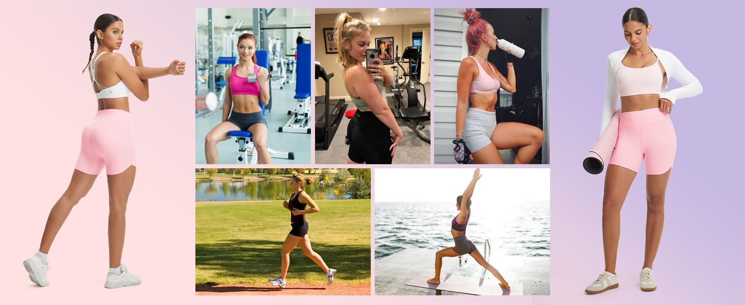 Baleaf Womens 5 Inch Biker Shorts High Waisted Tummy Control Workout Spandex Shorts V Back Yoga Athletic Bottoms with Pocket for Gym Running