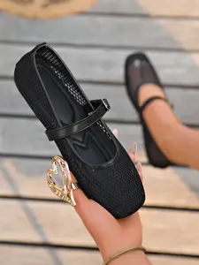 Women's Ballet Flats, Fashionable Flats, Square Toe Mary Jane Shoes with Adjustable Straps, Comfortable PU Slip-On Sneakers, Daily Wear, Walking Shoes, Footwear