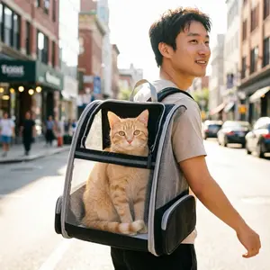 Portable Breathable Cat Backpack, Foldable Puppy Bag, Fashion Pet Bag, Boho Style, All over Print, Suitable for All Seasons
