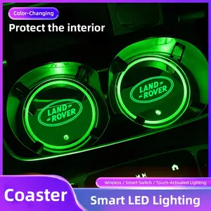2pcs Car Luminous Water Cup Pad LED Atmosphere Light For Land Rover Range Rover Evoque Velar Defender Discovery Freelander Land Cruiser