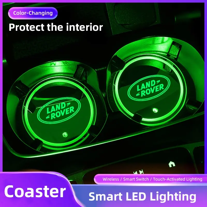 2pcs Car Luminous Water Cup Pad LED Atmosphere Light For Land Rover Range Rover Evoque Velar Defender Discovery Freelander Land Cruiser