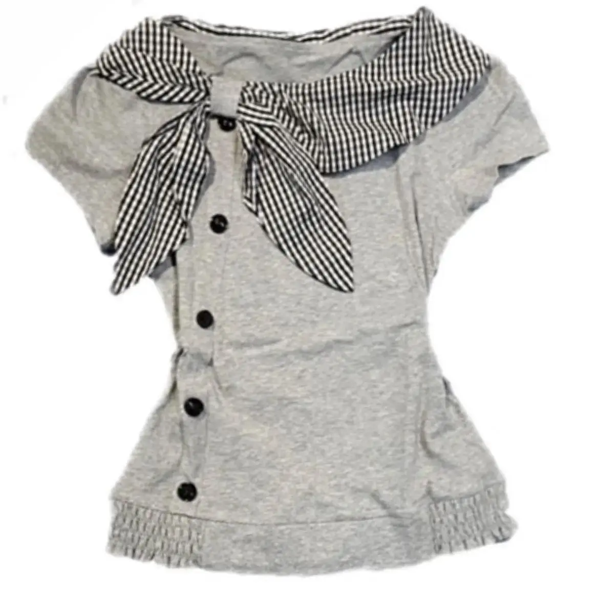 2026 New Elegant Plaid Sailor Collar  Kawaii Summer T-shirts Casual Bow Tees Women Clothes Fashion Irregular Camisetas Y2k Tops