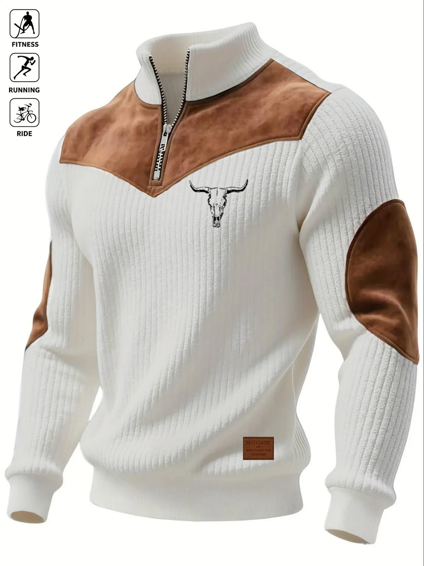 Men's Long Sleeve Stand Collar Half-Zip Sweatshirt, Retro Vintage Street Style, Warm and Stylish, Ideal for Golf and Fall/winter