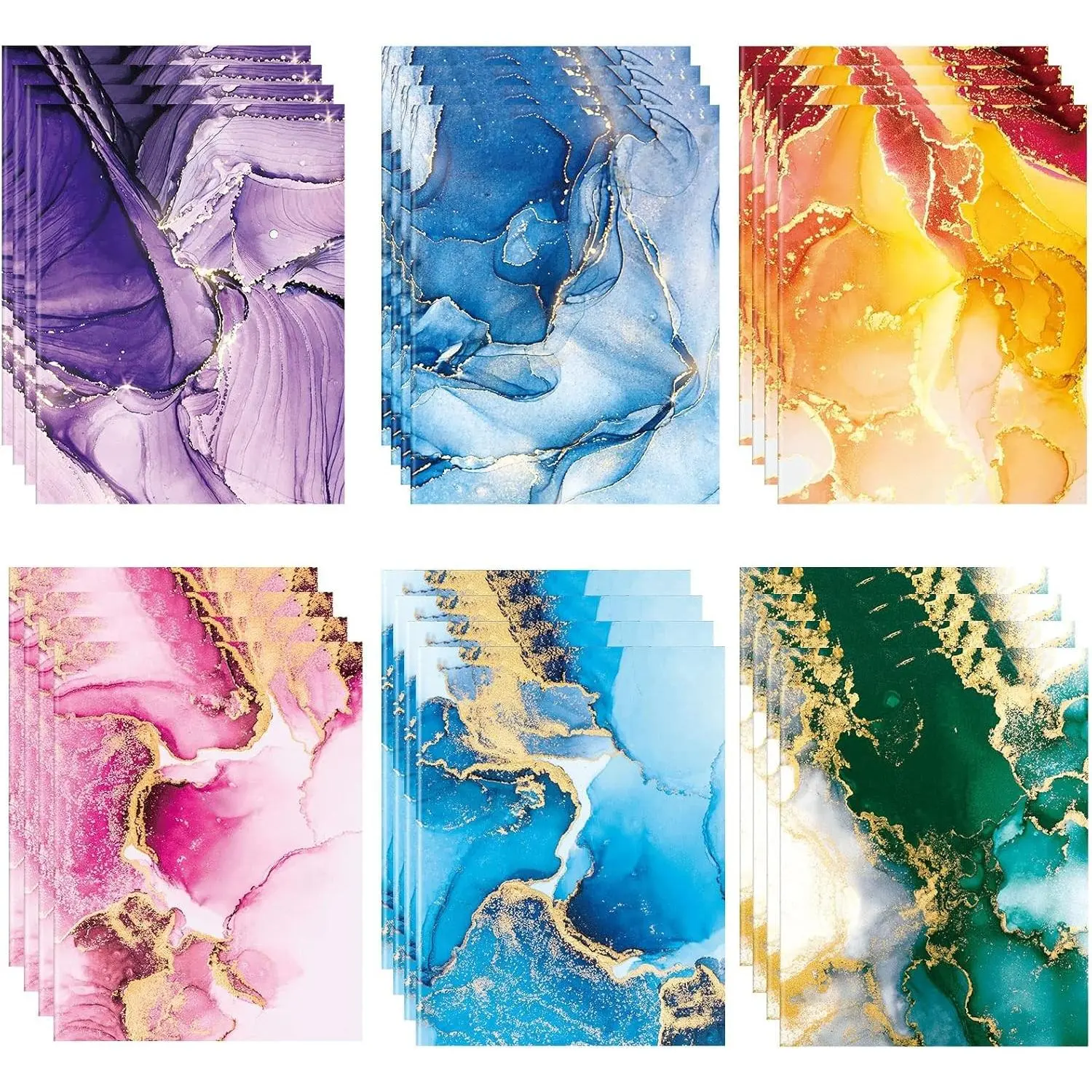 24 Pcs Marble 2 Pocket Folder 12 x 9.6 Inch Cute File Folder Decorative Folders with Pockets Letter Size School Colorful Folders Bulk for Office Classification Supplies, 6 Styles