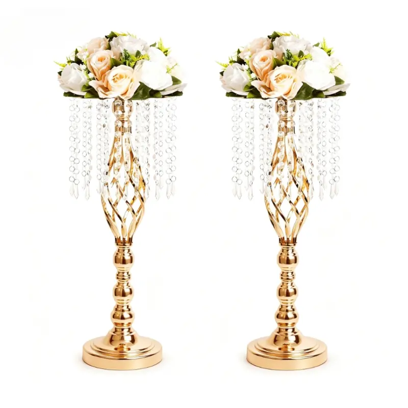 2pcs Gold Metal Flower Vases Crystal Flower Stand Wedding Decorative Table Centerpieces for Tables Party Dinner Event Restaurant Hotel Decoration Graduation Party Decor