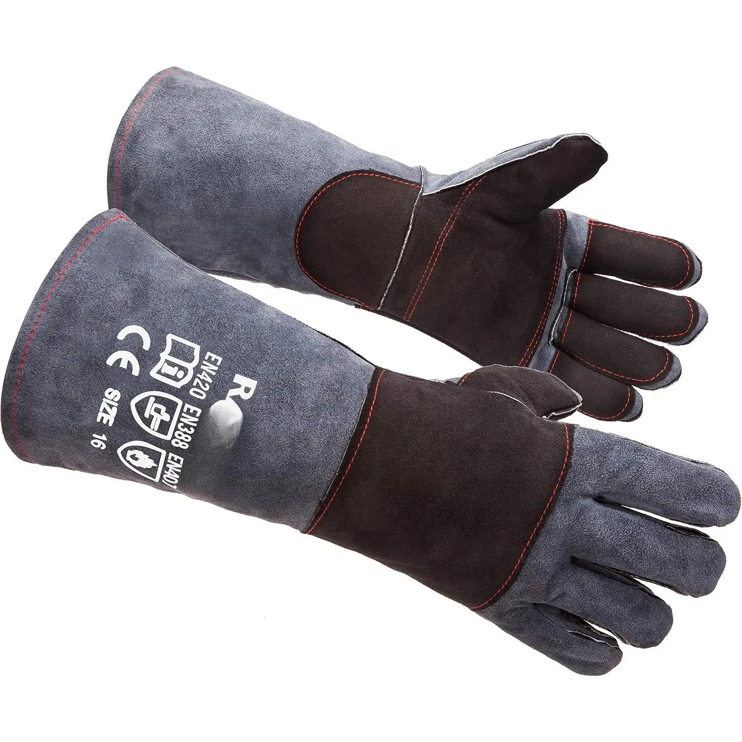 Handling Gloves, Bite Proof Double Leather, 16 in Grey-Black | For , , Bird, Falconry, Snake & Reptile Handling; Vets, Groomers &  Control Teams