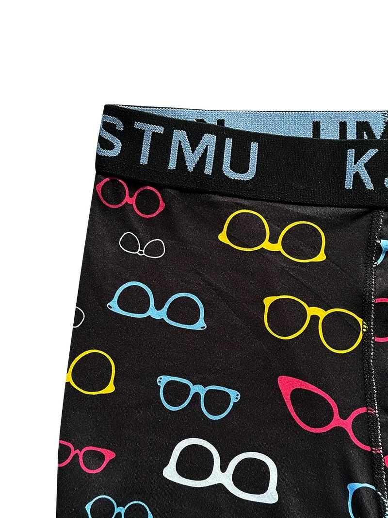 KJFISTMU 8-piece men's boxer briefs set, assorted print pack, Valentine's Day gift for boyfriend, men's long boxer briefs - breathable, colorful graffiti-style print, polyester and spandex blend, opaque geometric patterns, suitable for both men and women