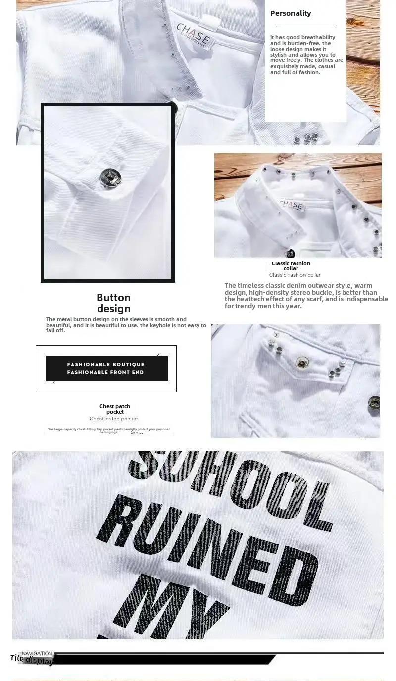 Spring Autumn Mens Denim Jacket + Jeans Pants Set Fashion Single Breasted Coat Trousers Two Piece Denim suit Clothes Fabric