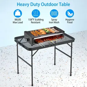 Aluminum Foldable Camping Table 88LBS Load Adjustable Height Grill Stand Picnic Portable foldable side-4031