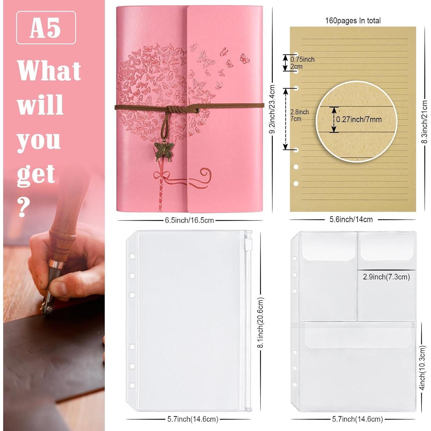 Leather Journal Notebook, Refillable Writing Journal Diary Planner, Gifts For Women,Men, Girls, Sister, Friends (, A5-9.3''x6.3'')