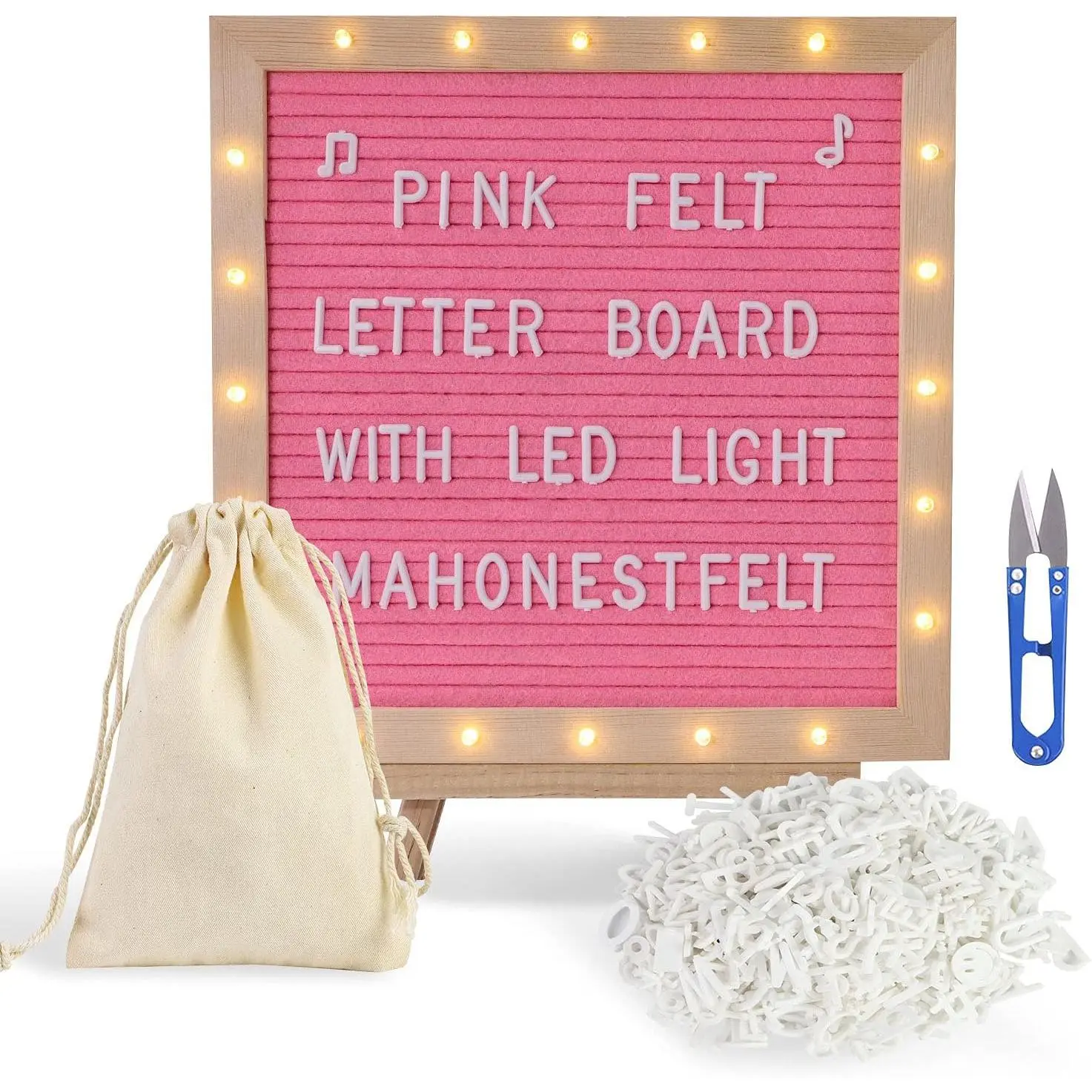 Felt Letter Board with Stand, -in LED Lights With Tripod Stand and Wall Mount Hanger for Party  Decor(10x10),Menu Board, 340 Letters for Custom Sign Messages, Party Planning ()