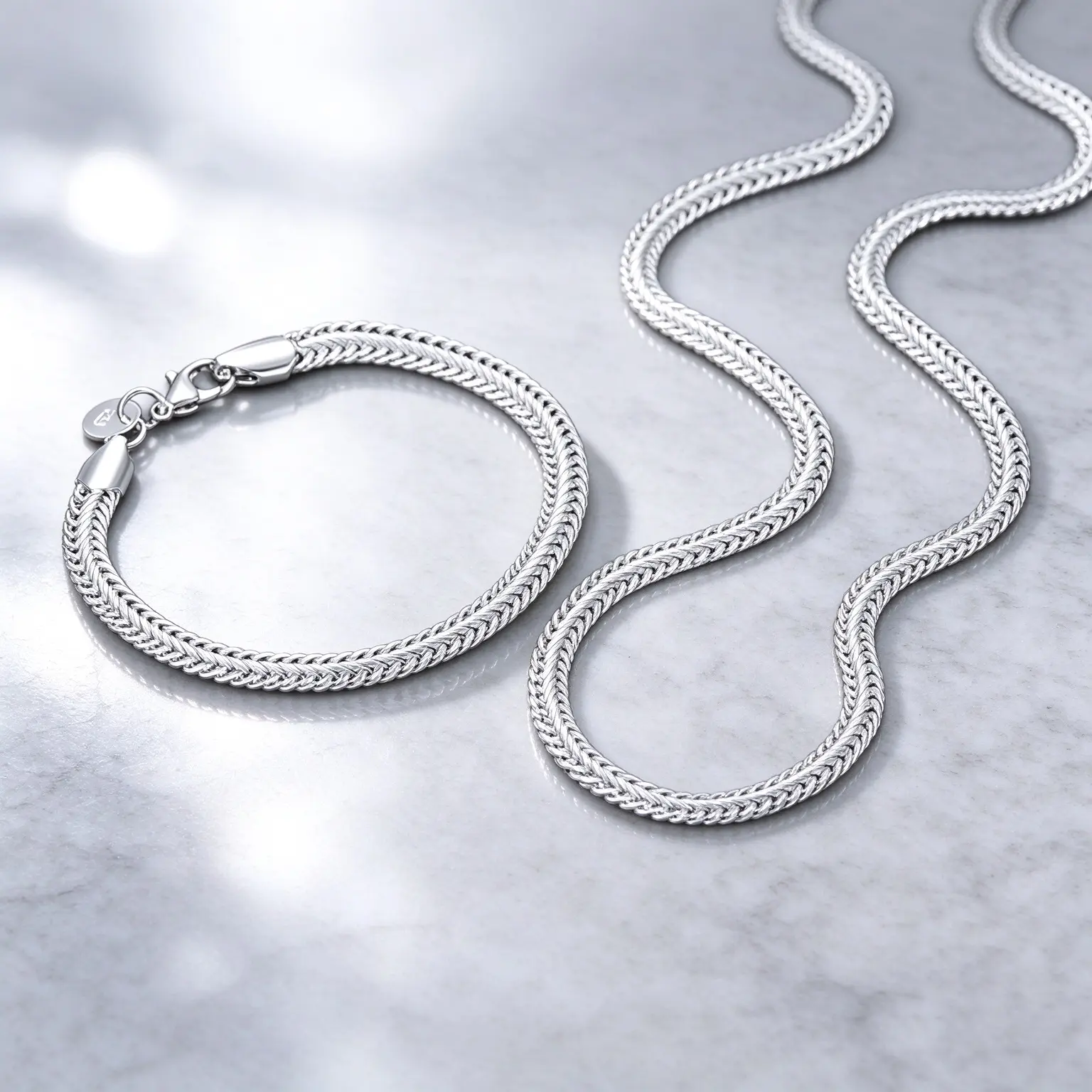 Fine 925 Sterling Silver 6MM Geometric Matching Jewelry Sets, Unisex Bracelet and Necklace Kit, Luxury Fashion Decorative Accessories Adaptable to Wedding, Party and Formal Occasions trendy comfortable hoop minimalist lightweight copper jewelry summer