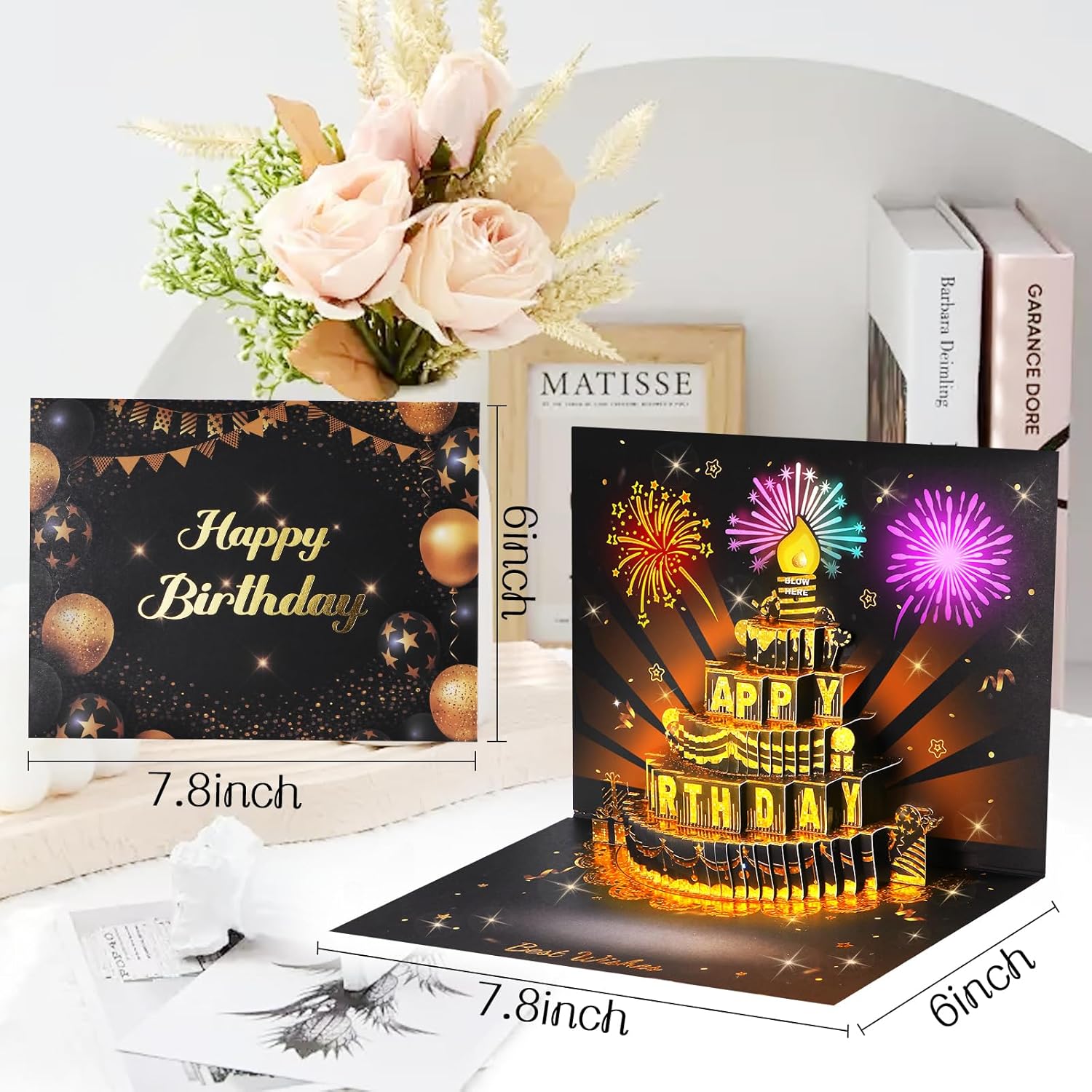 Birthday Card, 3D Pop Up Birthday Card with Music and Light and Interactive Blowable Candle, Happy Birthday Gift Card for  Boys Girls Son Daughter