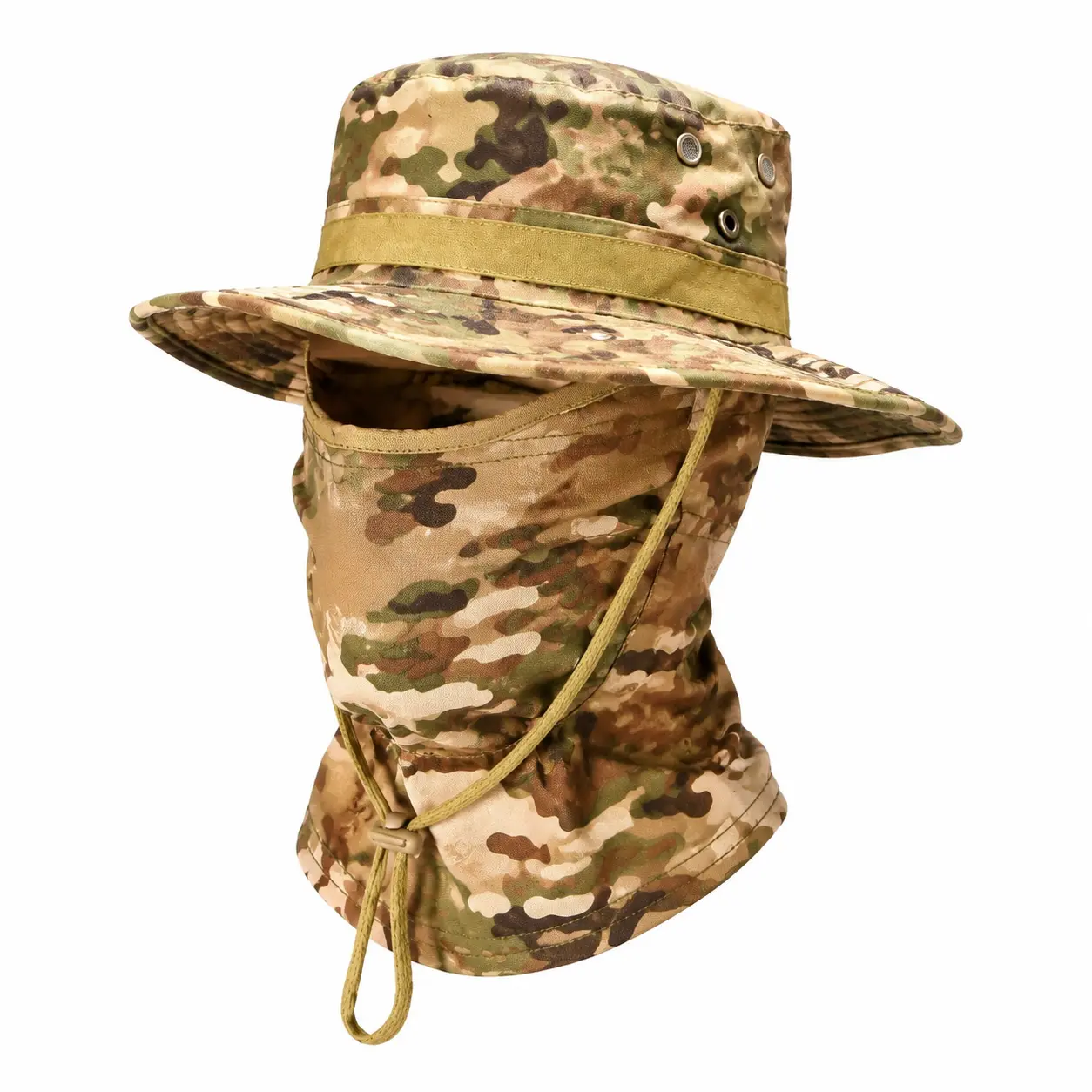 UV-Protective Camo Boonie Sun Hat with Detachable Balaclava Face Cover – Lightweight Breathable Bucket Style for Fishing, Hunting, Hiking, Tactical Use, Military Duty, and Safari Adventures