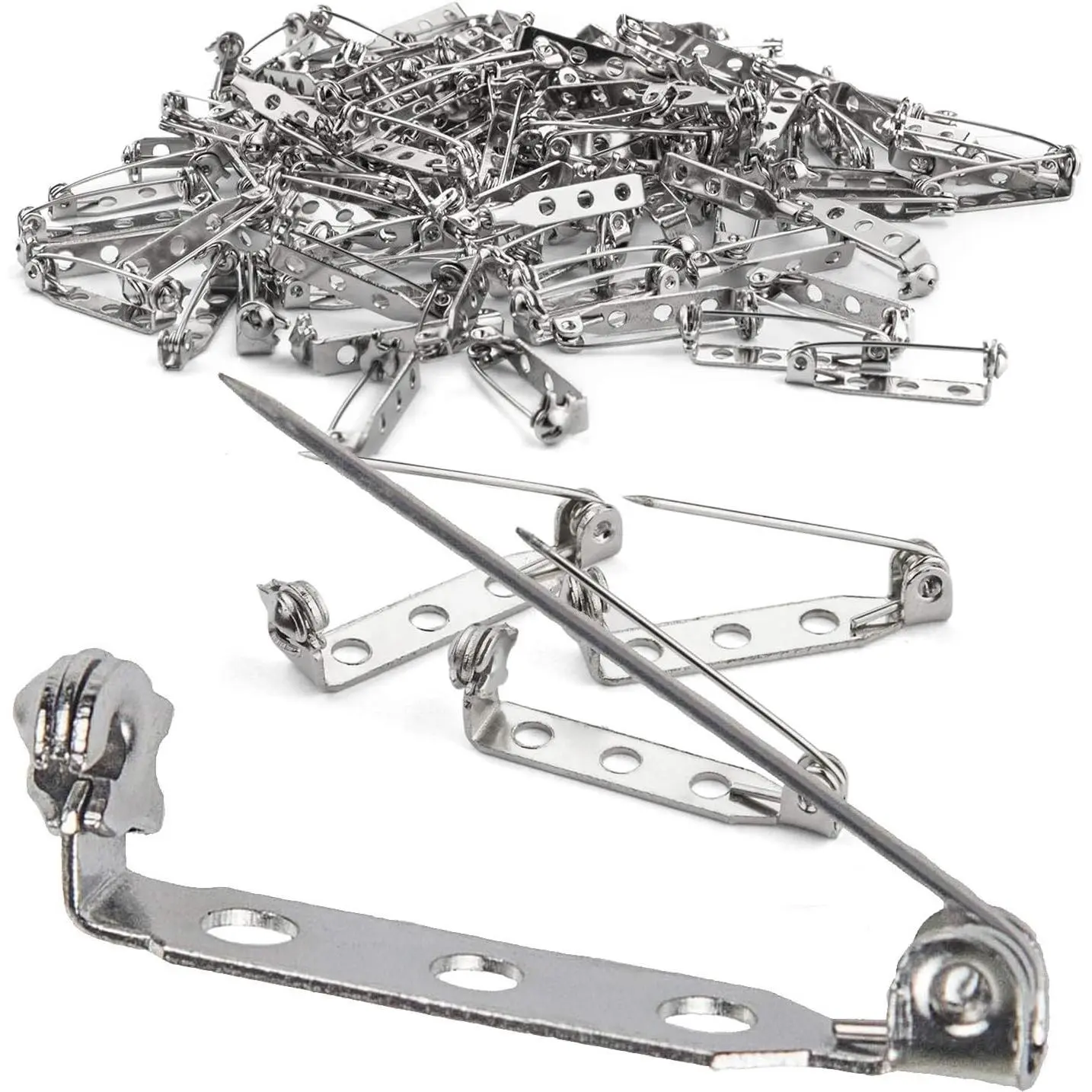 200 Pcs Silver Tone Brooch Pin Backs Clasp 1 Inch Bar Pins Findings 3 Holes Safety Pins for Badge Insignia, Citation Bars, Making Corsage, Name Tags, Toy Pins and Jewelry Making