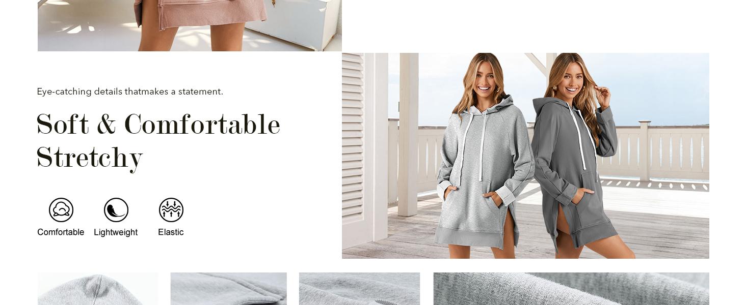 Women's Plus Size Casual Dress, Long Sleeve, Split Hem, Drawstring, Kangaroo Pocket