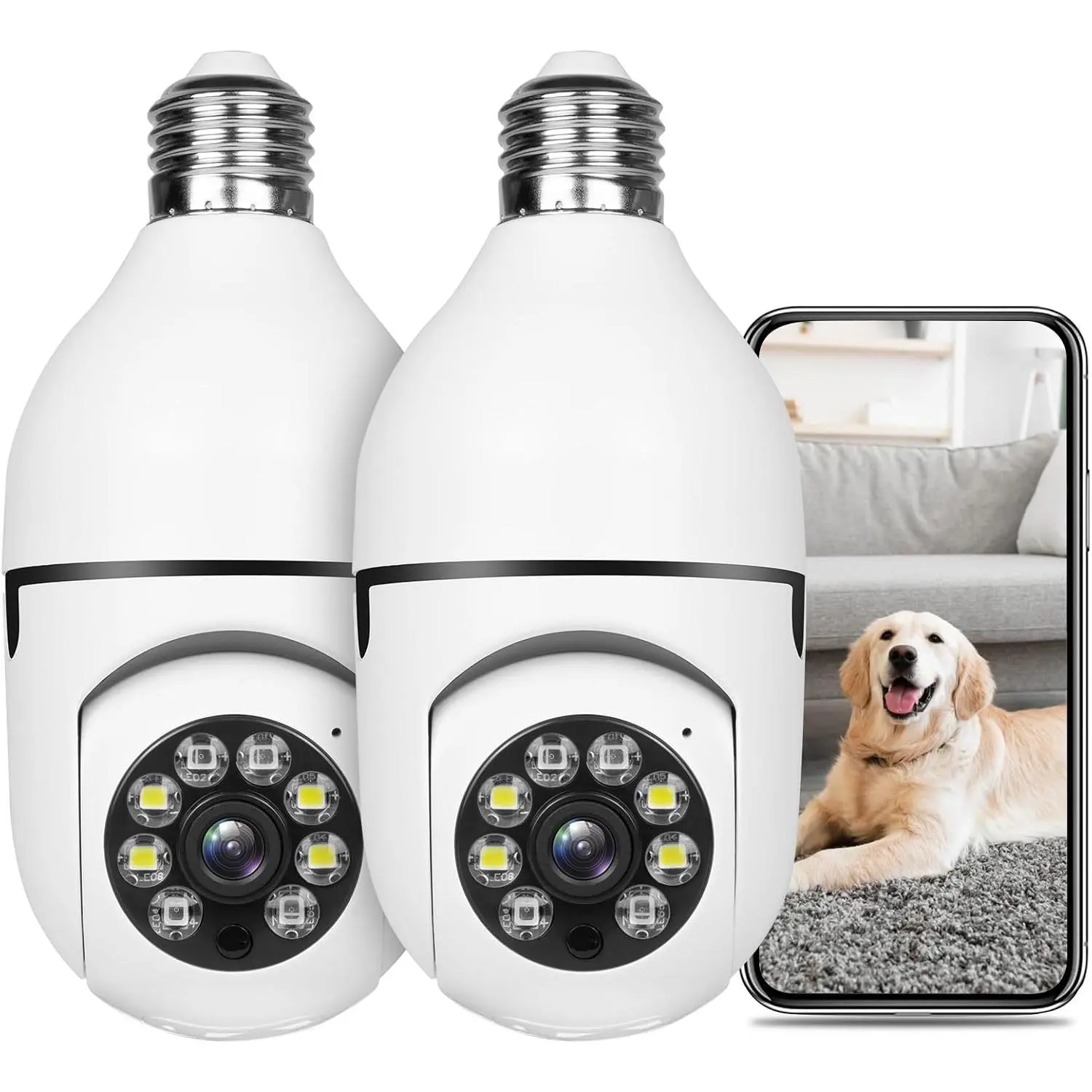 Light Bulb Security Camera Outdoor, HD Wireless 5GHz/2.4GHz WiFi Home IP Camera E27 – 360° Panoramic, Motion Detection Alarm, Two-Way Audio & Night Vision