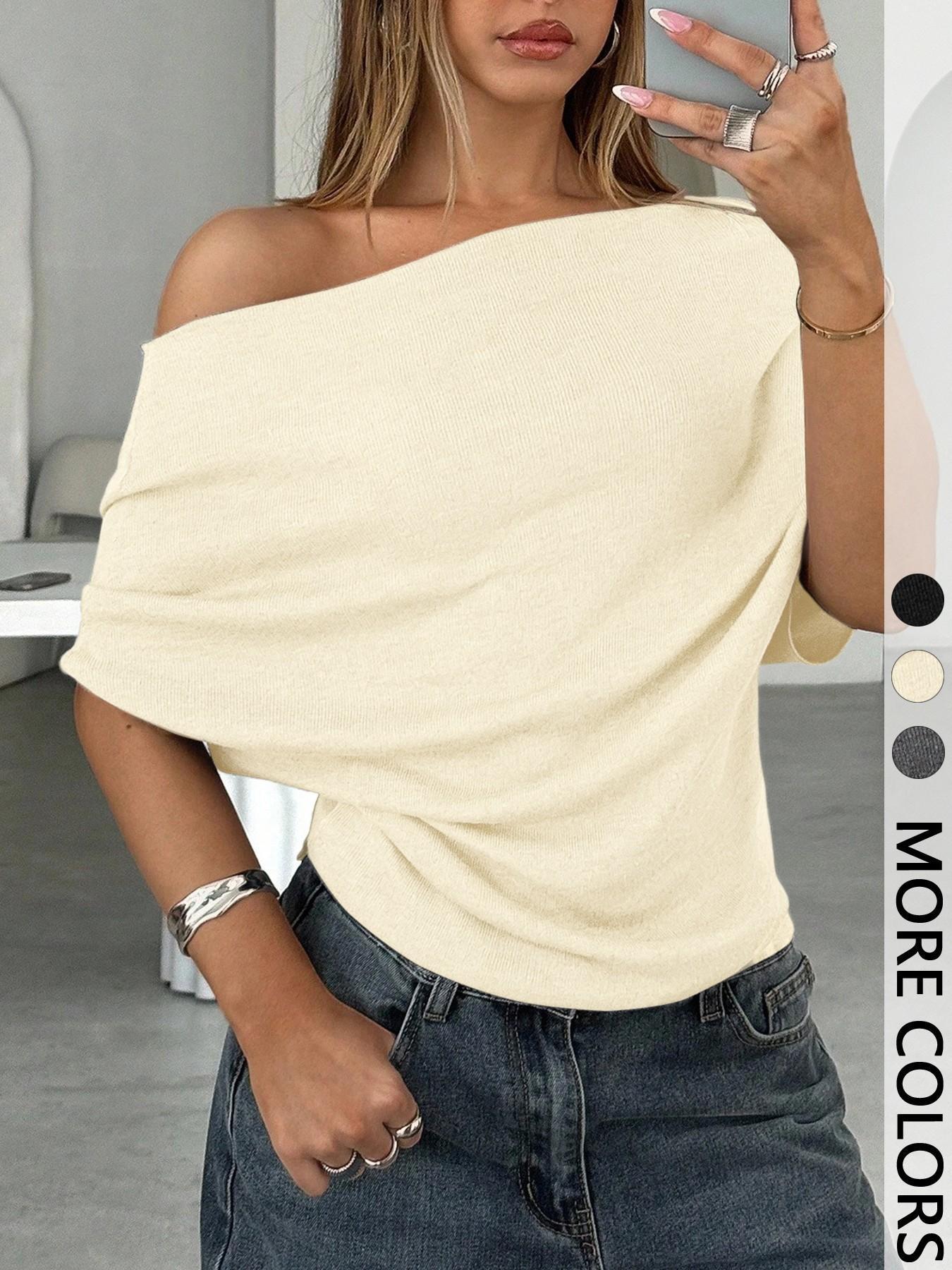 2026 Summer New Women's T-shirt, Sexy Hot Girl Off-the-Shoulder Slim Fit Batwing Sleeve Top