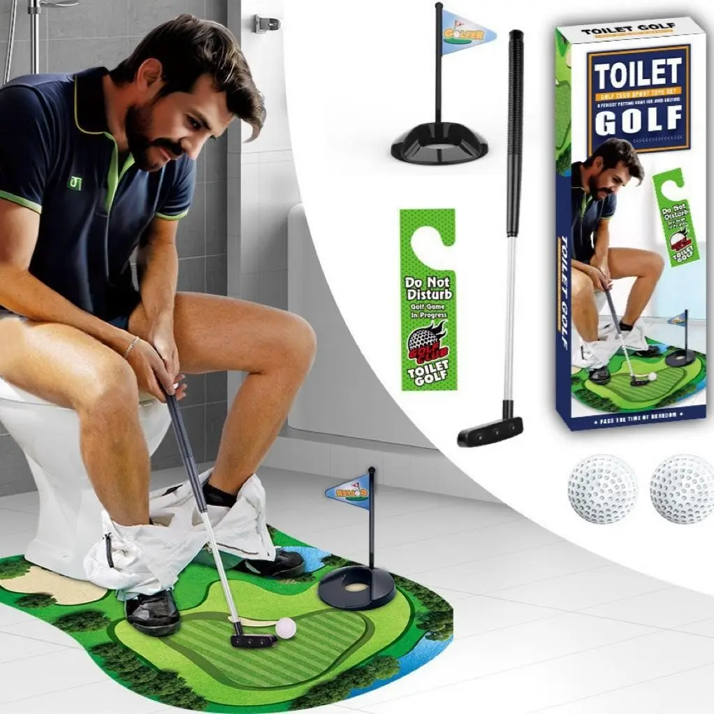 Toilet Golf Game Funny Golf Gag Prank Potential Gift For Men Bathroom Mini Golf Set Novelty White Elephant Gift For Husband Dad Birthday Laughter