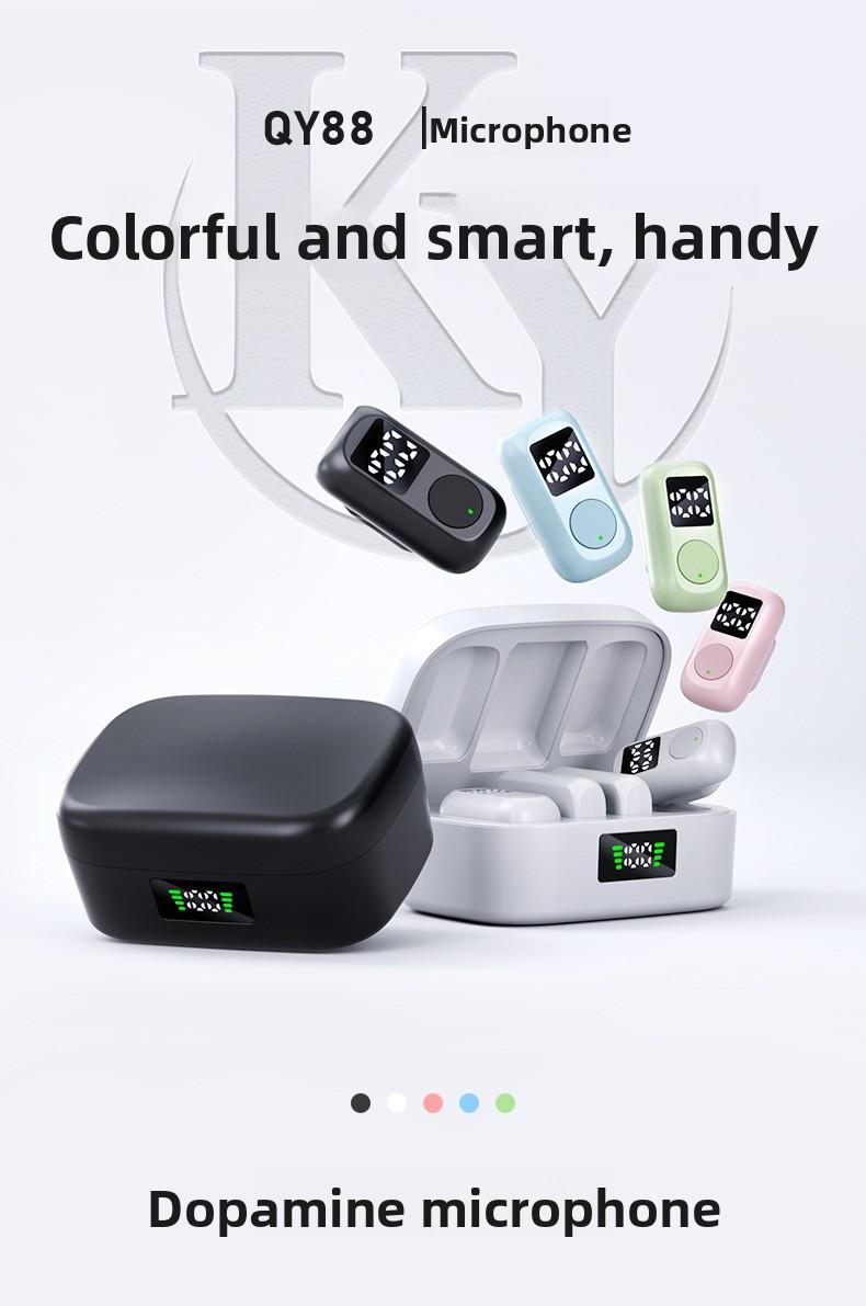 QY88 lavalier microphone, dual output, digital display, new model for mobile live streaming, noise-canceling reverb microphone