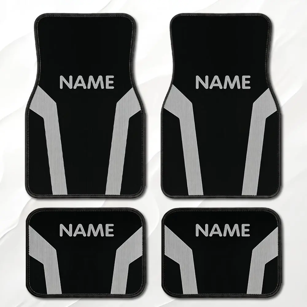 4PCS Car Floor Mats, Custom Personalized Name Grey Geometric Racing Line Pattern, Anti-Slip Wear Resistant Universal Fit Easy Clean Auto Interior, cars accessories cool car stuff car essentials auto accessories interior for girls/men