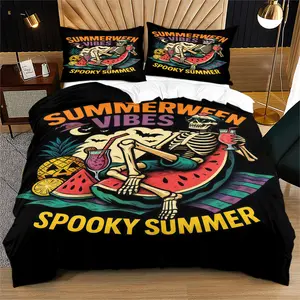 Summer Halloween Pattern Duvet Cover Set, Soft And Durable Bedding Set, Including 1 Duvet Cover And 1 Or 2 Pillowcases, Without Quilt Core And Pillow Core, For Home Bedrooms And Dormitories, Suitable As Holiday Gifts For Teenagers And Adults