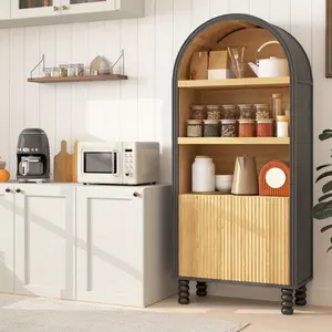 Grooved Arched Bookcase, 5 - Tier Arched Bookcase with Doors and Shelves, Modern Bookshelf - Stylish Storage for Home Office, Living Room