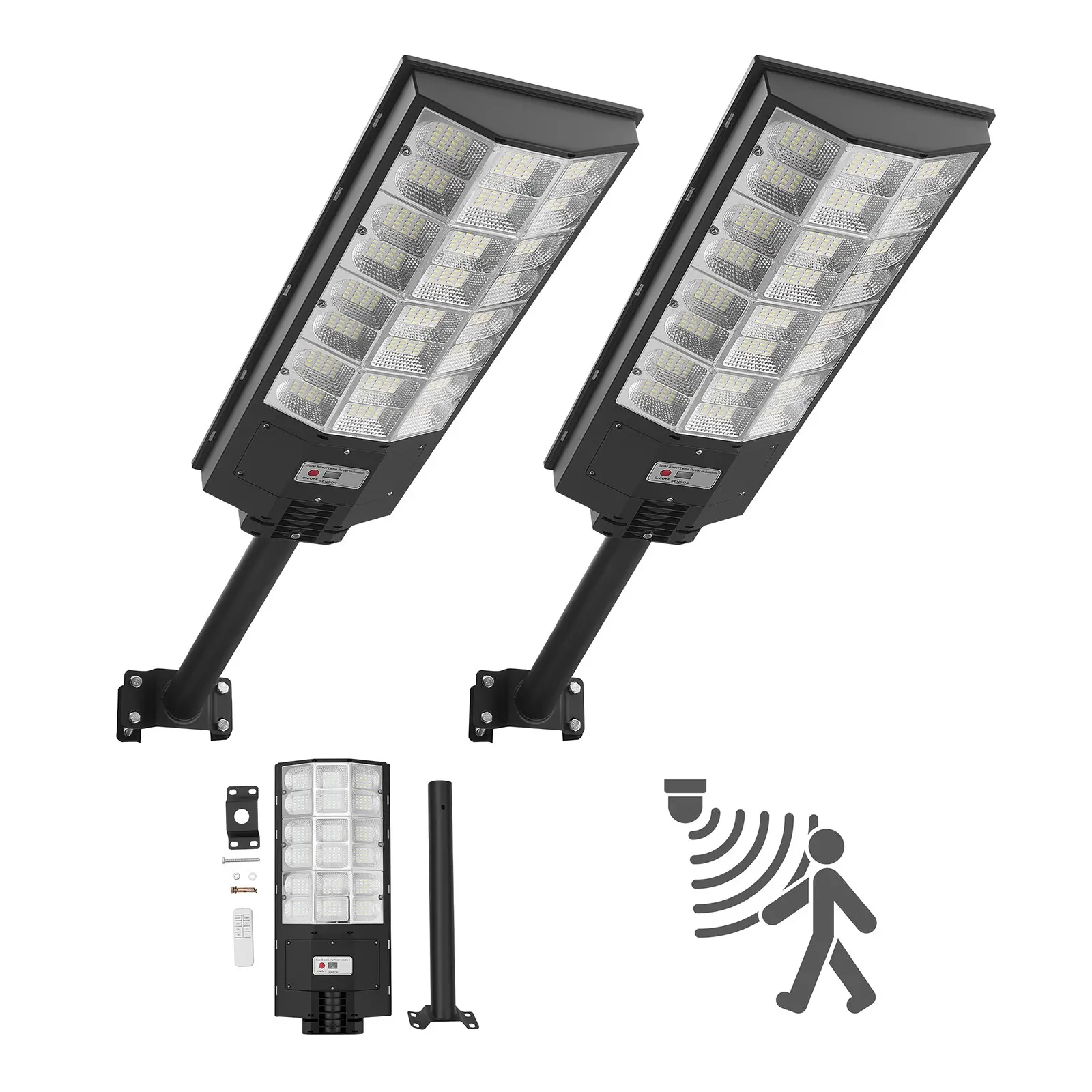 VEVOR 8000W Solar Street Lights Outdoor, 450000LM, Commercial Parking Lot Lights Dusk to Dawn, LED Flood Security Lamp with Motion Sensor, IP67 Waterproof Outdoor Lighting, for Driveway Yard, 2 Pack