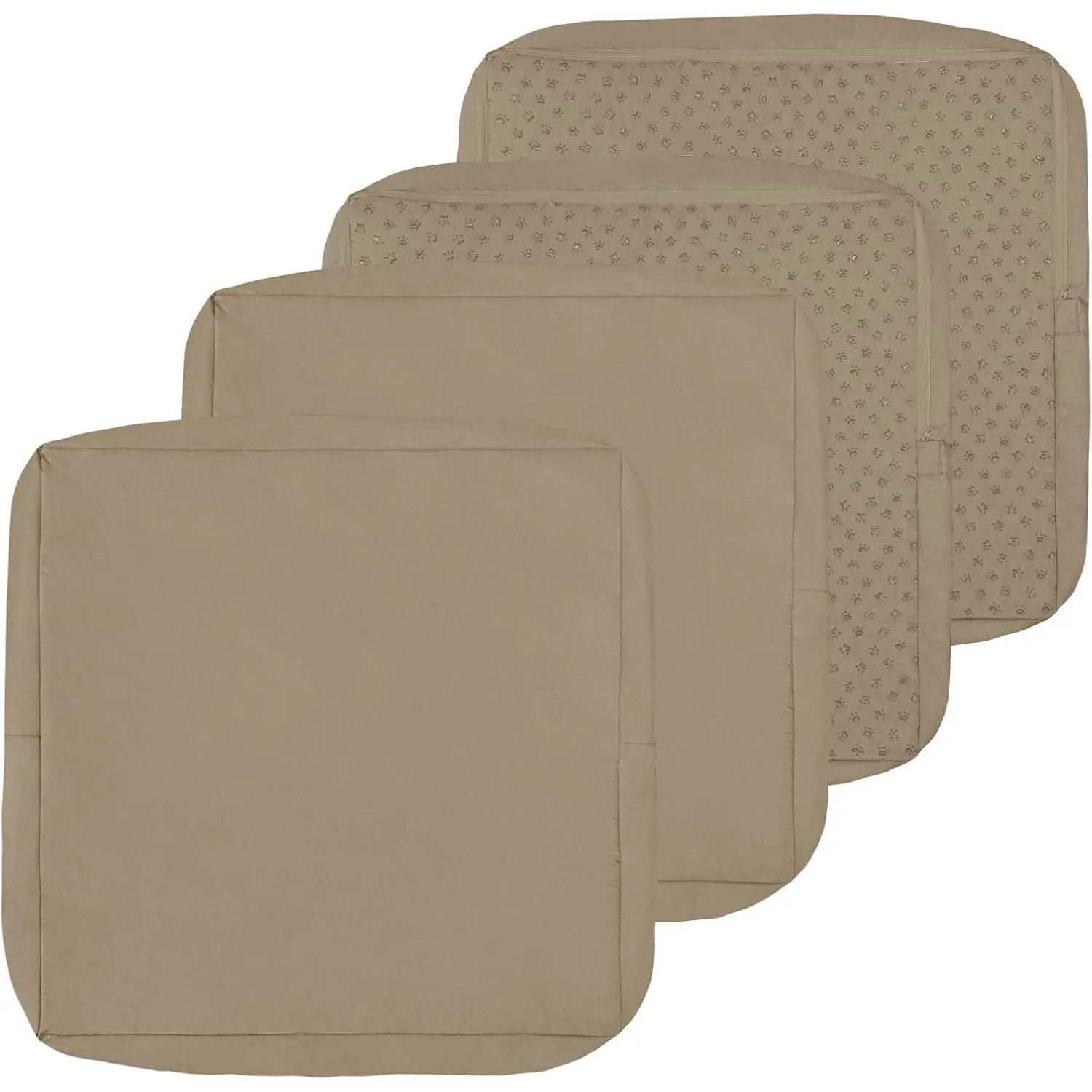 Square Waterproof Patio Cushion Covers, 24x24x4 in 4-Pack Non-Slip Zippered Slip-On Outdoor Seat Cushion Replacements, Camel