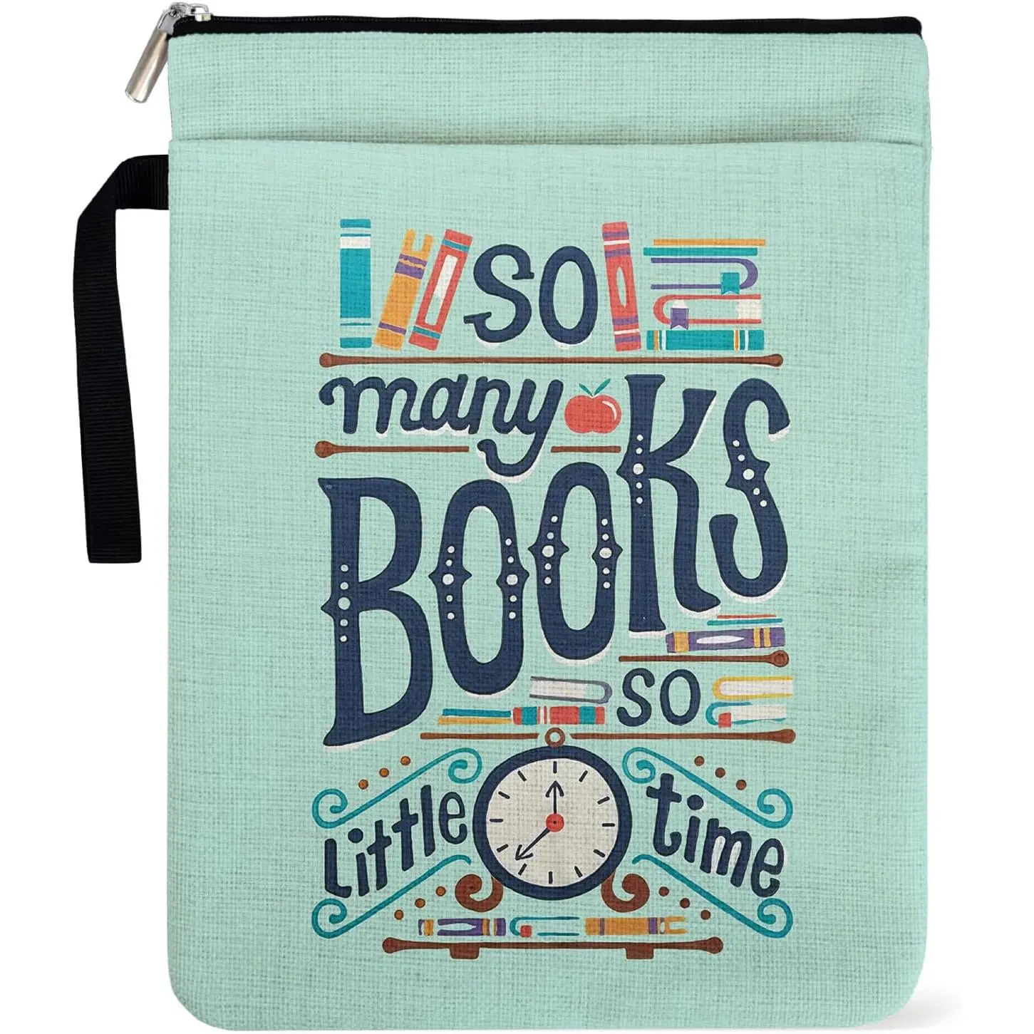 So Many Books Book Sleeve with Zipper and Front Pocket for Book Lovers, Paperback Sleeve for Librarian Lovers Bookish Group Club Gifts for Women, Book Cover for paperbacks 9 x 12 Inch