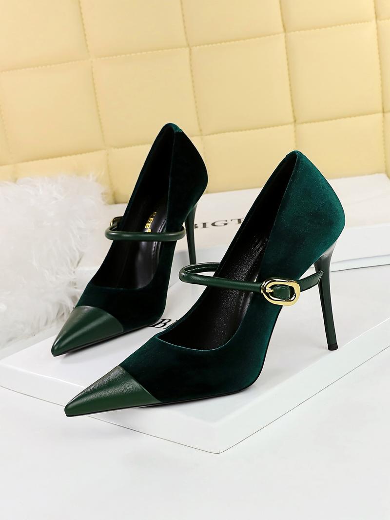 Women's Minimalist Temperament Solid Color Pointed Toe Stiletto Heeled Pumps, Elegant Buckle Design High Heels for Party, Fashionable Heels for Women
