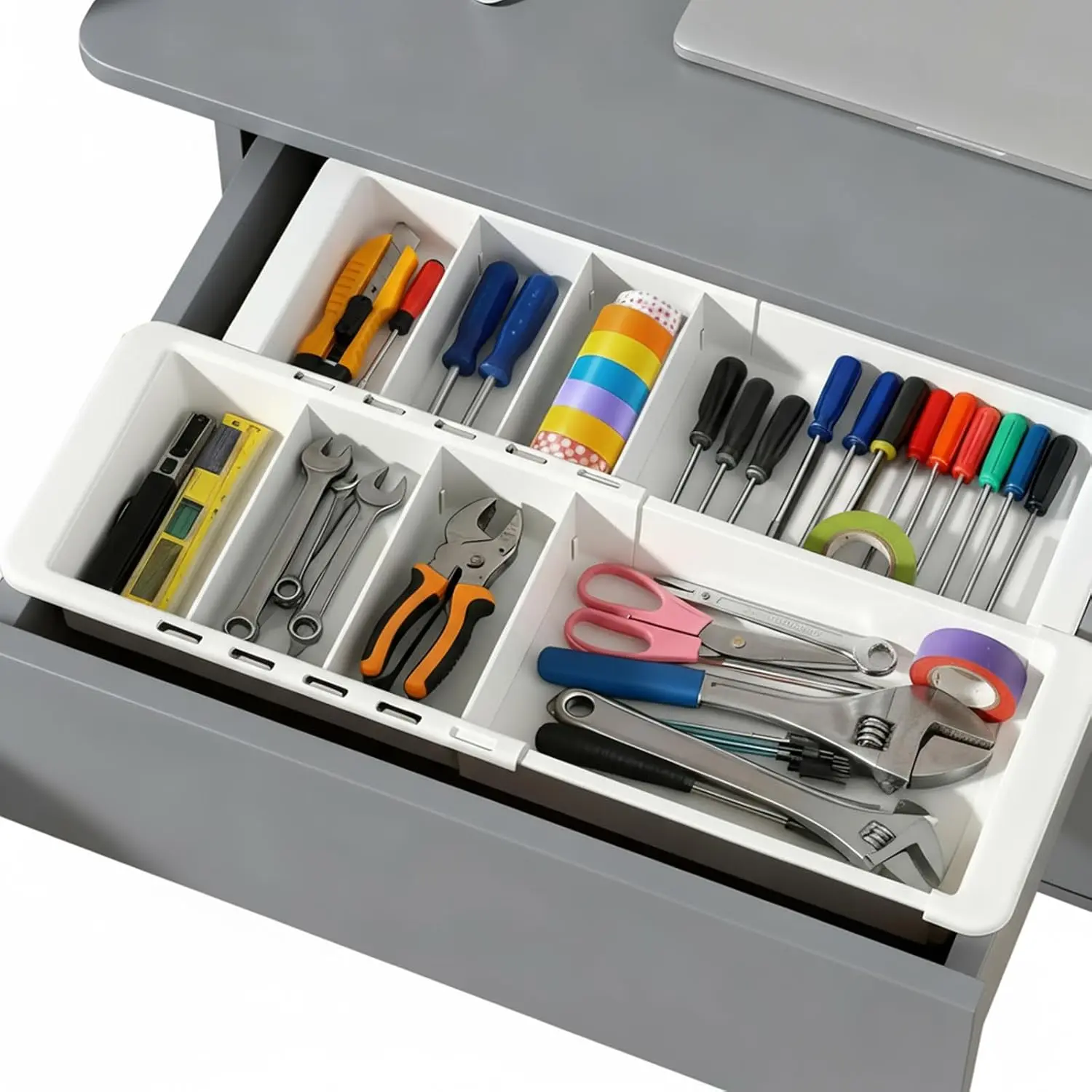 2 count Drawer Organizer Expandable with Insert Adjustable Drawer Storage Tray Desktop Drawers Dividers to Organize and Store desk drawers organizer tray for Bathroom Office Kitchen