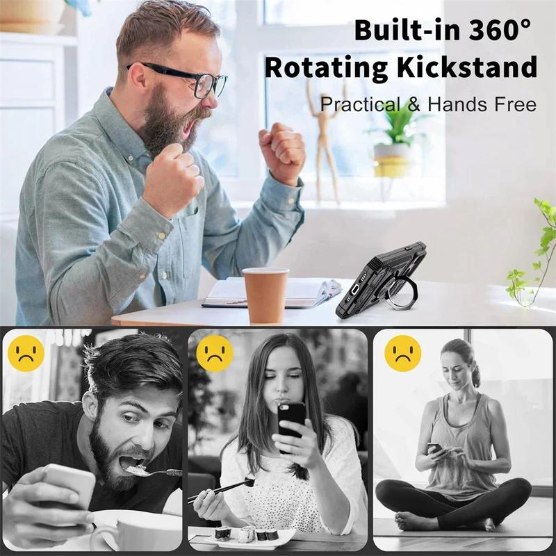 Military quality Case For iPhone 11 13 14 15 16 Pro Max Magnetic Rotated Ring Kickstand Heavy Duty Drop Protection Wallet Cover