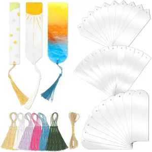 61PCS Bulk Clear Acrylic Blank Bookmarks 3 Shapes 30 Sets with 6 Color Tassels & Twine String for Vinyl DIY Craft