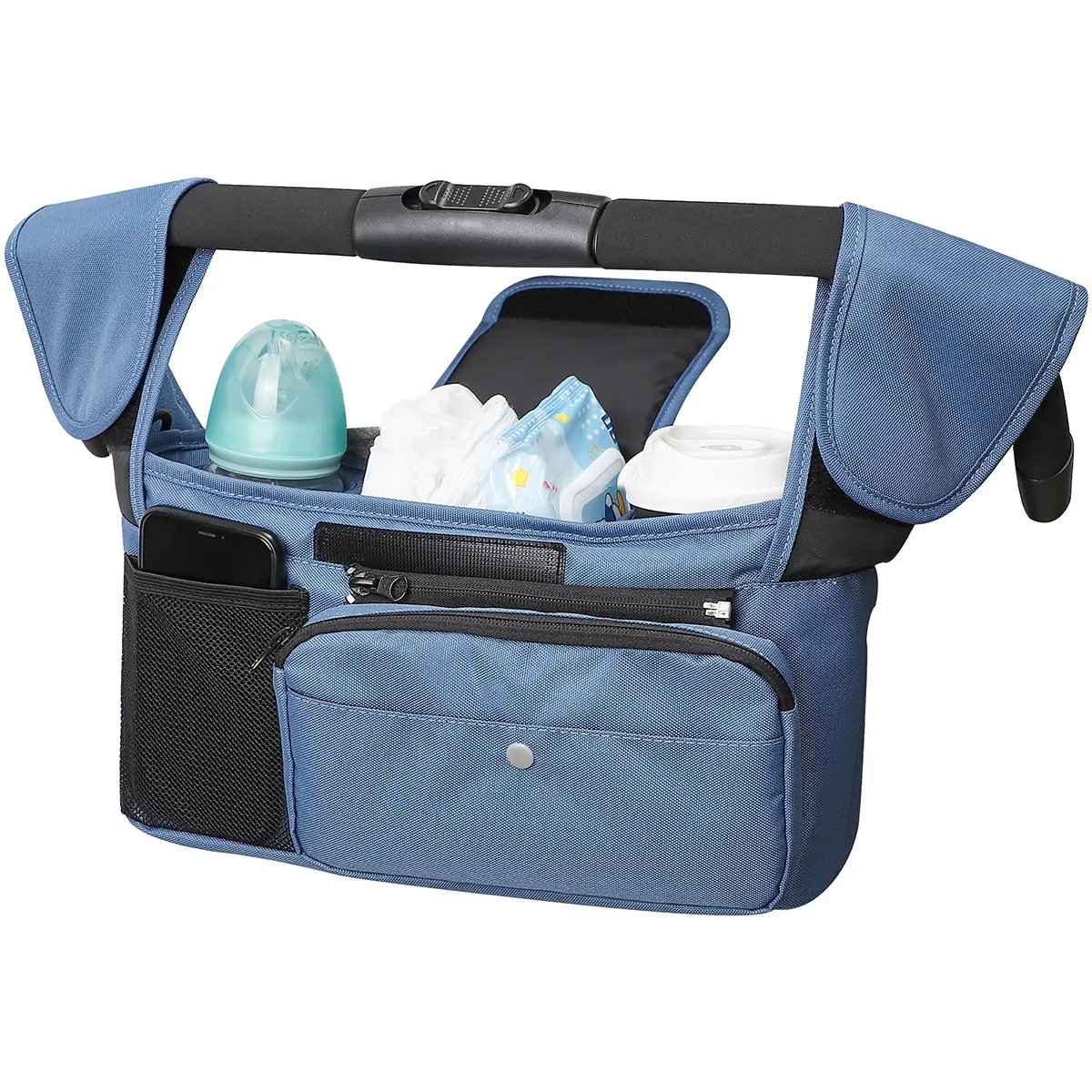 Stroller Organizer with Insulated Cup Holder, 1 Count Detachable Phone Bag Shoulder Strap, Multifunctional Stroller Storage Bag for Umbrella and Pet Stroller, Stroller Accessories