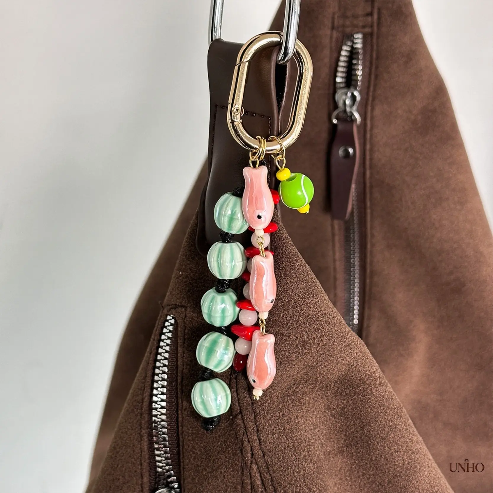 Early‑Spring Collection Artistic Minimalist Keychain, Ceramic‑Fish Bag‑Charm With Delicate Heart‑Pendant For Backpack And Daily‑Use