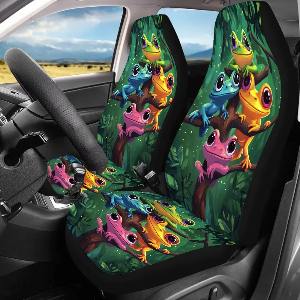 2pcs Colorful Frogs Print Car Seat Covers for Everyone, Universal Auto Front Seats Protector Fits for Car, SUV Sedan, Enhance Driving Pleasure, Give the Best Gift to Family or Friends, christmas gifts