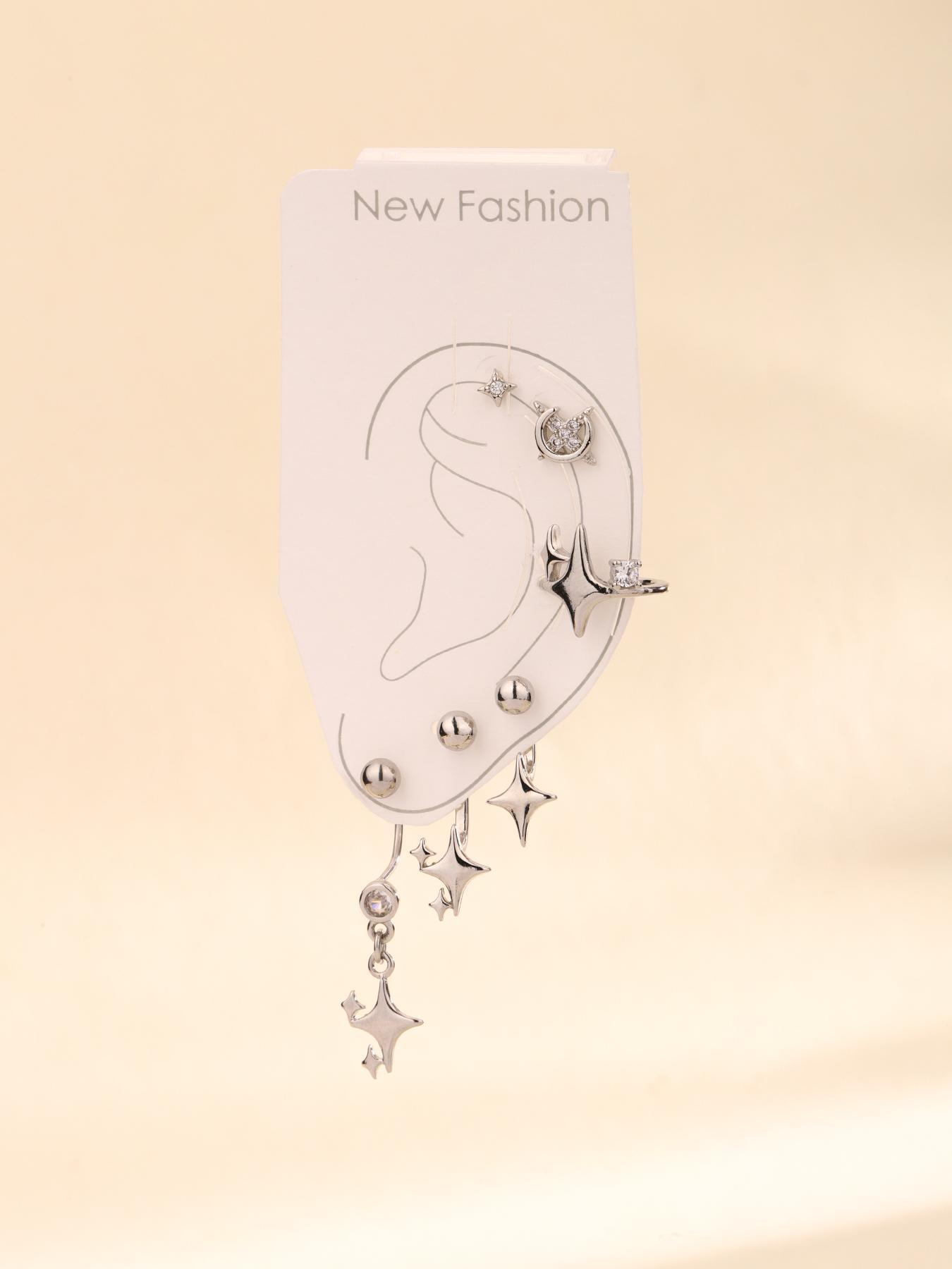 Star & Chain Design Dangle Earrings Set, Fashionable Hollow Out Design Earrings for Women & Girls, Trendy All-match & Exquisite Jewelry for Birthday Gift, Trendy Fashionable Accessories, Statement Earring