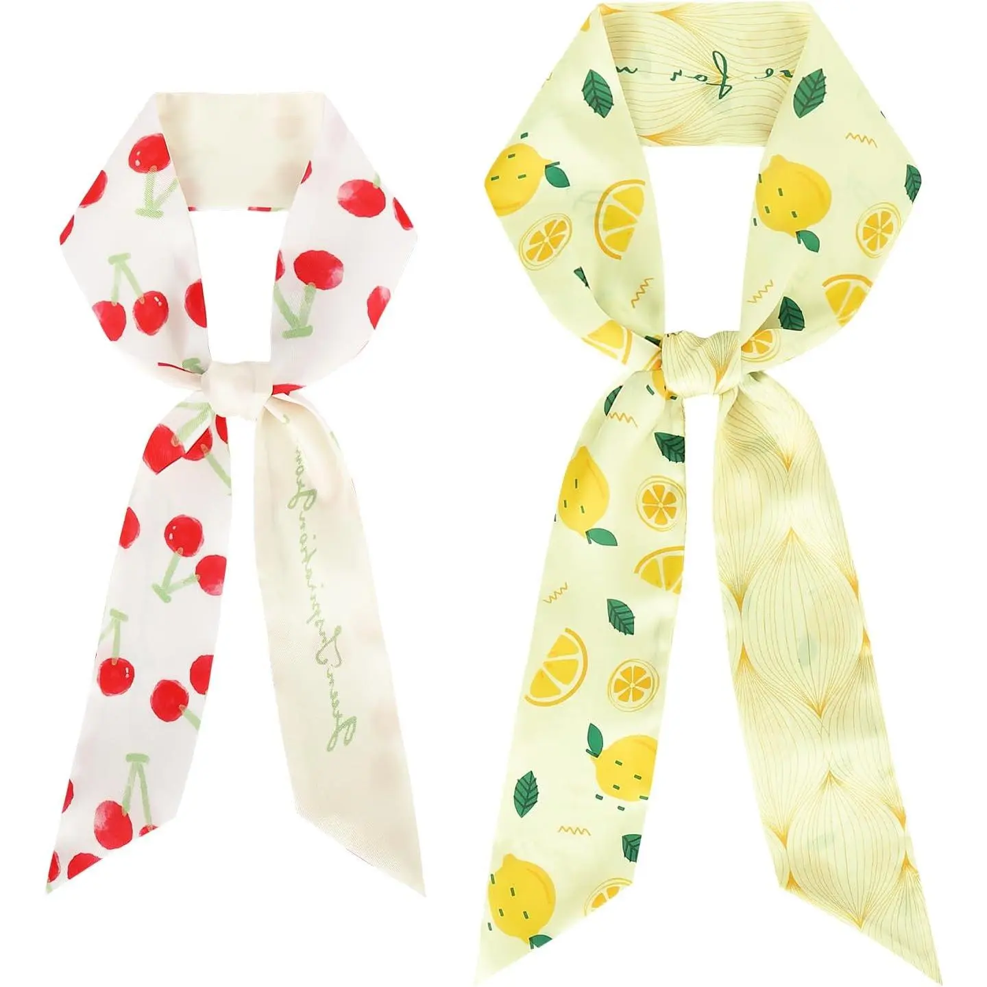 Women's Lightweight & Breathable Fruits Print Silk Skinny Scarf - Thanksgiving, Christmas, Daily Use Accessory for Hair, Neck, Purse Bag, Handbag Headband