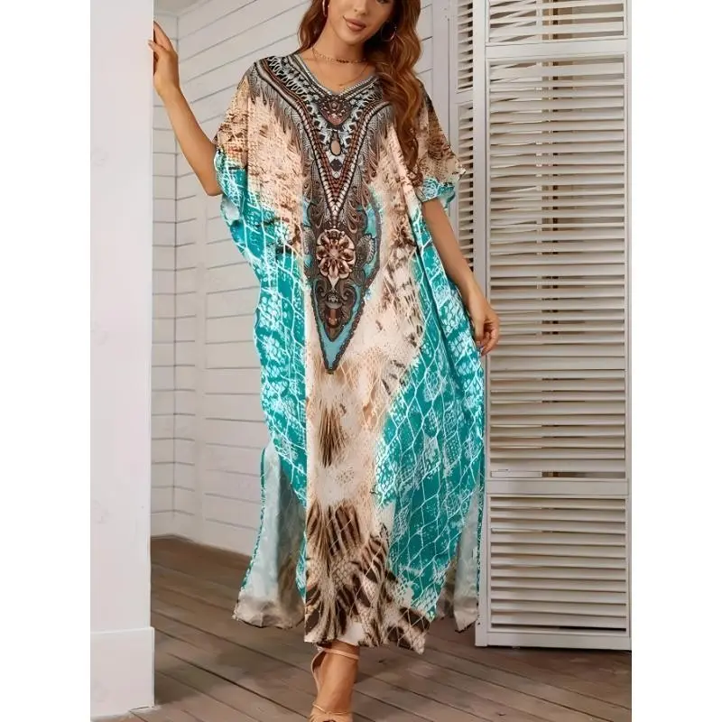 Kaftan Dresses for Women Plus Size Bathing Suit Cover up Vneck Batwing Dress Loose fit Moroccan Caftan mumu Dresses