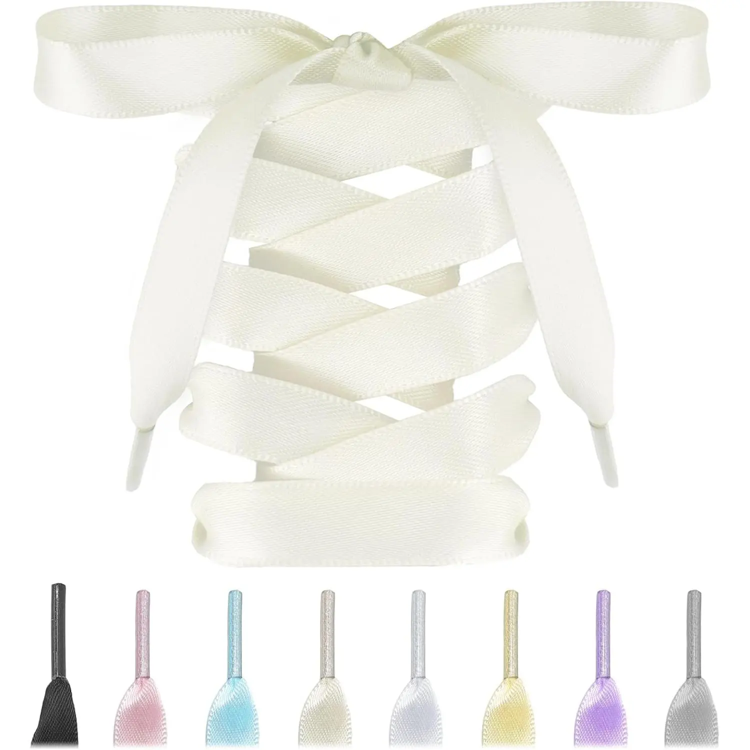3/8'' Satin Ribbon Shoelaces, Colorful Flat Silk Shoe Laces Strings  for Women Sneakers