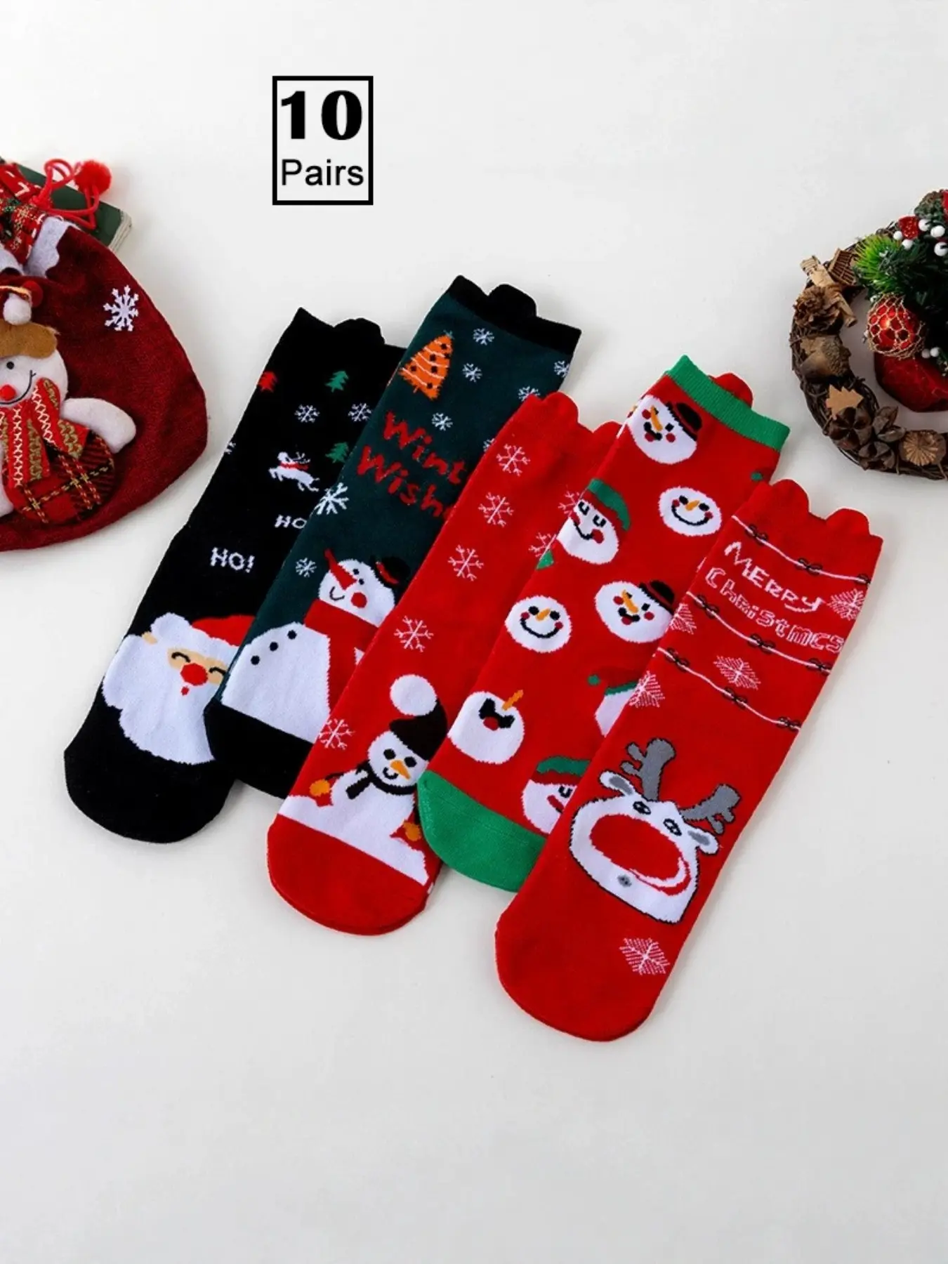 10 Pairs Christmas Socks with Santa and Tree Design, Soft and Warm Winter Socks, Perfect Christmas Gift, Cozy Holiday Footwear